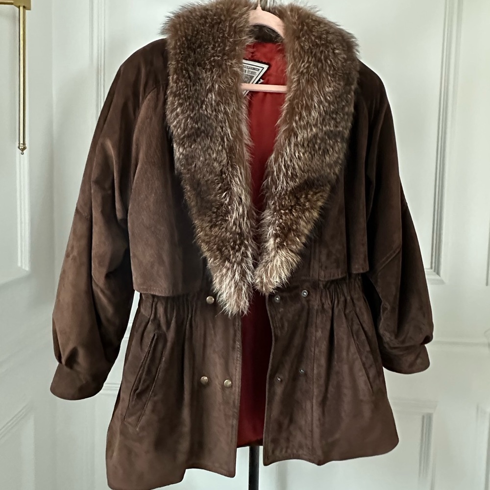 Marvin Richards Suede and Racoon Trim Trench Size Small (would fit up to size 8)